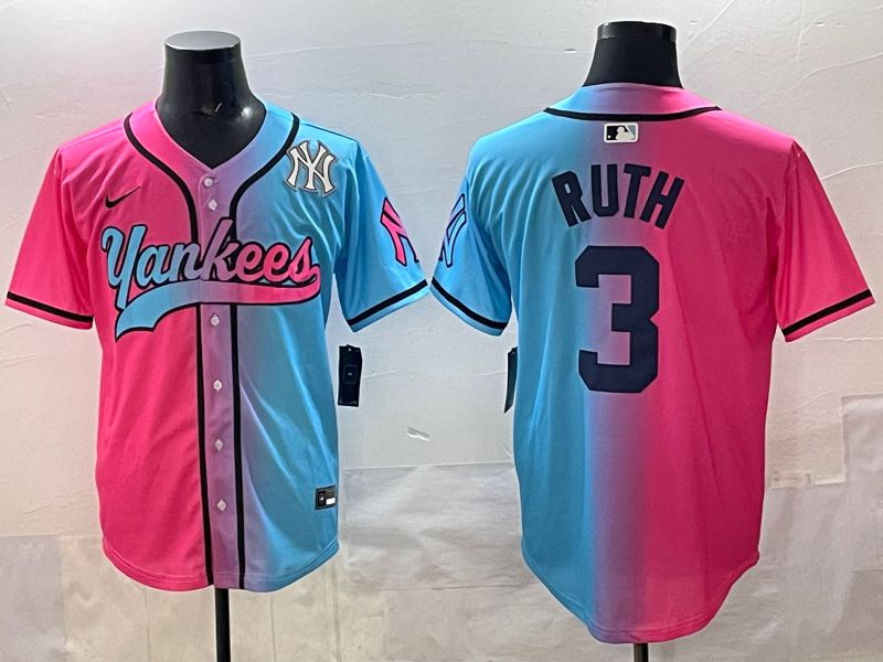 Men New York Yankees #3 Ruth Blue pink Game 2025 Nike MLB Jersey style 009->new york yankees->MLB Jersey